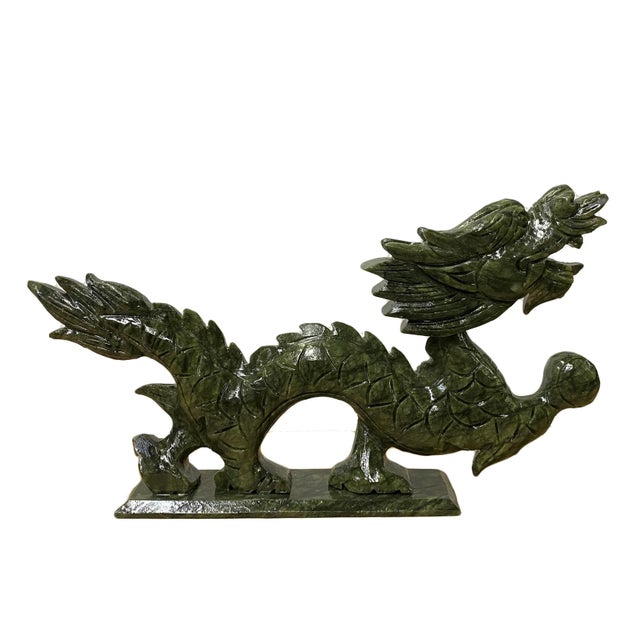 Chinese Green Stone Carved Dragon Fengshui Figure Large For Sale - Image 4 of 6