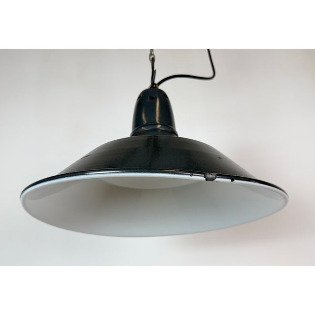 Industrial French Black Enamel Factory Pendant Lamp, 1960s For Sale - Image 6 of 17