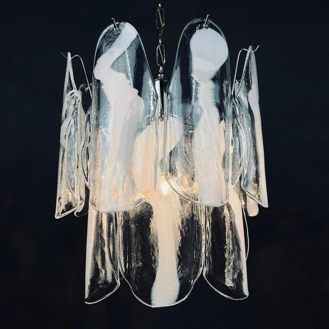 Metal 1960s Mazzega White Murano Glass Floral Chandelier For Sale - Image 7 of 12