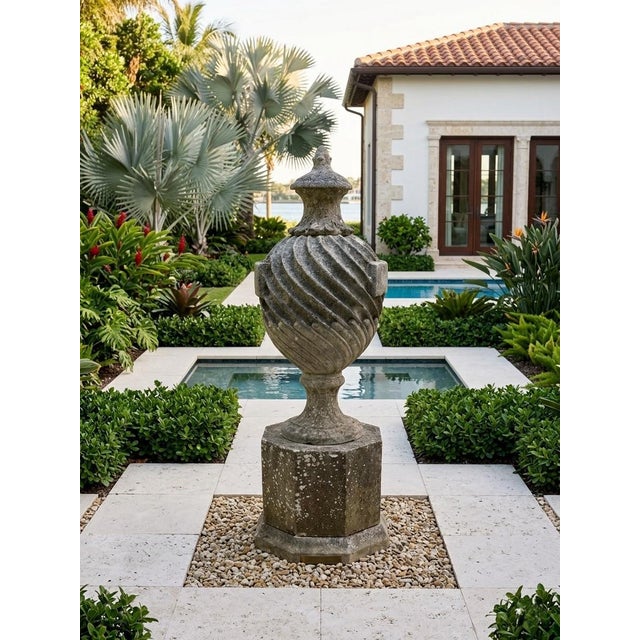 Classic Cast Stone Spiral Urn Finial For Sale - Image 12 of 12