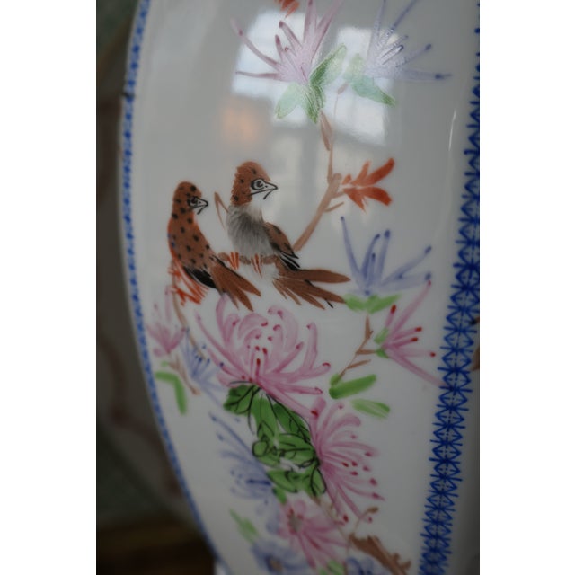 Vintage Jingdezhen Hand-Painted Eggshell Porcelain Bird-and-Flower Lantern Lamp For Sale In Washington DC - Image 6 of 18