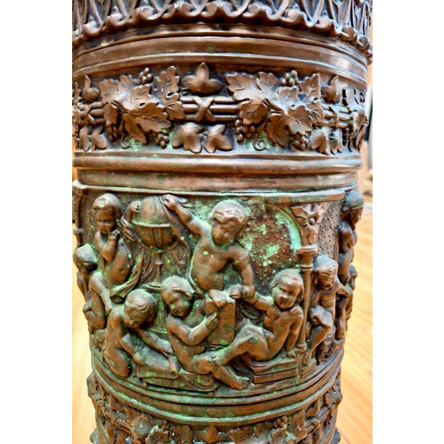 Antique Brass Repoussé Umbrella Stand For Sale In San Francisco - Image 6 of 17