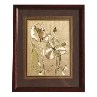 Framed Gold Painting of Iris, 1970s For Sale