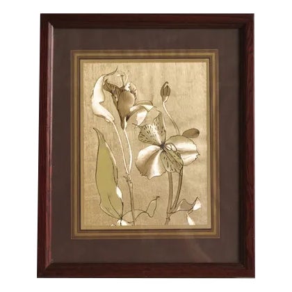 Framed Gold Painting of Iris, 1970s For Sale