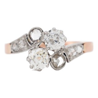 Antique You and Me Ring, 18 Carat Gold and Diamonds, Size 6.75 For Sale