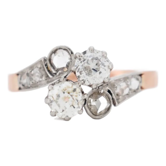 Antique You and Me Ring, 18 Carat Gold and Diamonds, Size 6.75 For Sale