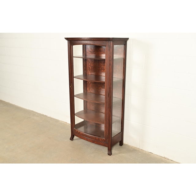 Berkey & Gay Antique Victorian Carved Oak Curved Glass Bookcase or Display Cabinet, Circa 1900 For Sale - Image 13 of 13