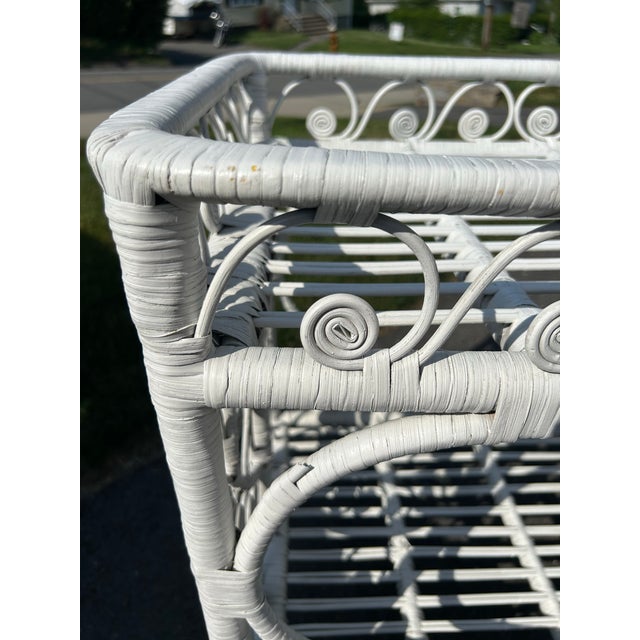 Vintage White Wicker Fiddlehead Bar Cart For Sale - Image 9 of 10