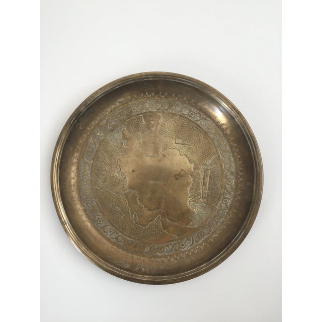 Metal Vintage Brass Tray With Middle Eastern Map Design For Sale - Image 7 of 10
