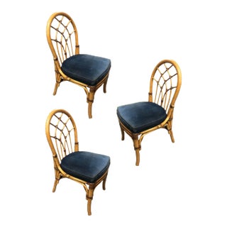 Restored Rattan Dining Chairs With Cathedral Back For Sale