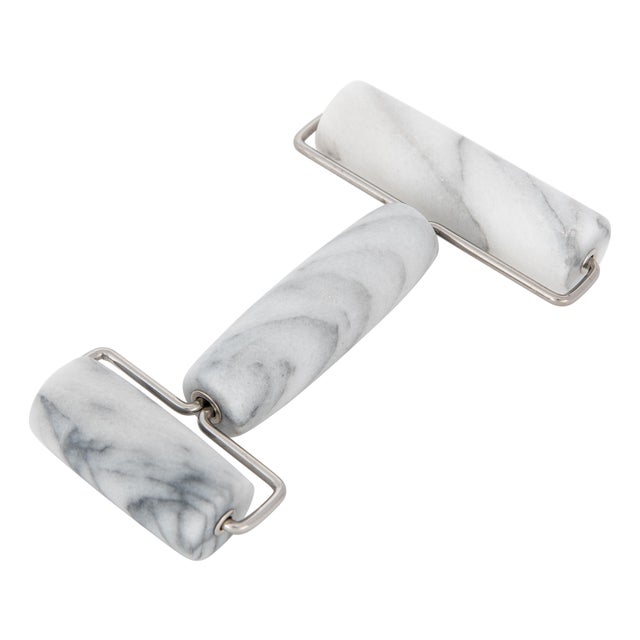 Marble Double Pastry Pie Roller, White For Sale