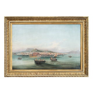 View of Naples, 19th Century, Oil Painting on Canvas, Framed For Sale