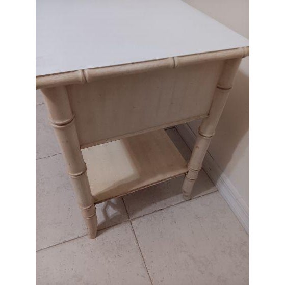1970s 1970s Hollywood Regency Style Allegro One Drawer Cream Wood Nightstand Faux Bamboo For Sale - Image 5 of 8