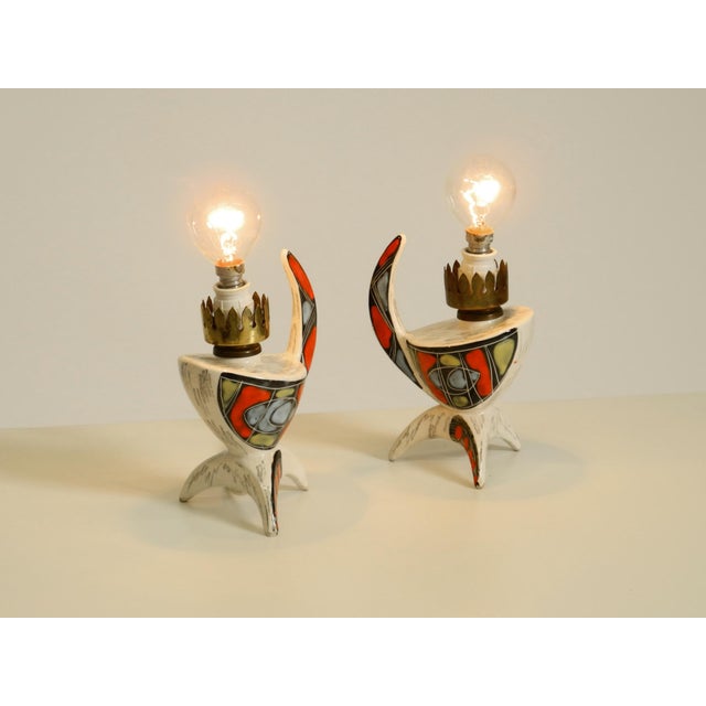 Ceramic Mid-Century Modern Italian Hand-Painted Ceramic Table Lamps, 1950s, Set of 2 For Sale - Image 7 of 18