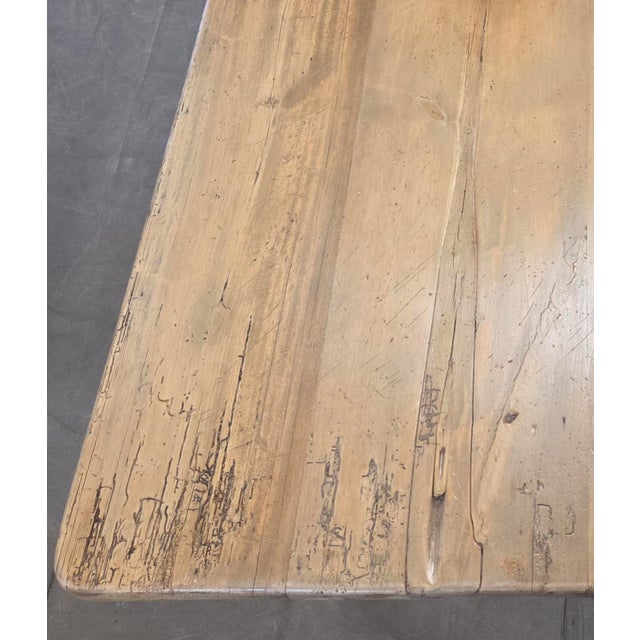 Wood Antique 1920s English Weathered Pine Farmhouse 7' Long Kitchen or Dining Table For Sale - Image 7 of 13