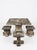 Elevate your garden, terrace, or courtyard with this grand vintage cast stone outdoor dining set, featuring a square table...