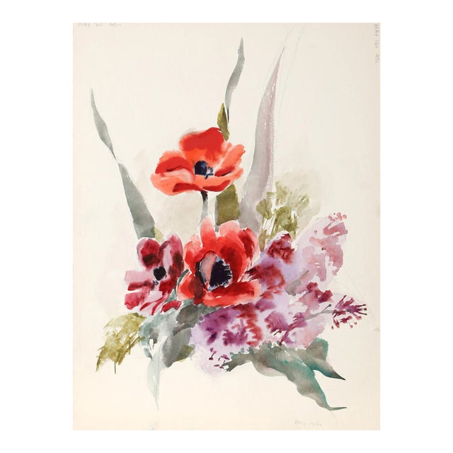 1960s "Flowers P5.57" Watercolor Painting by Eve Nethercott For Sale
