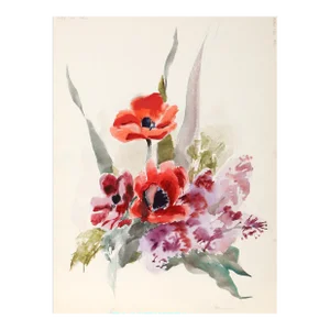 1960s "Flowers P5.57" Watercolor Painting by Eve Nethercott