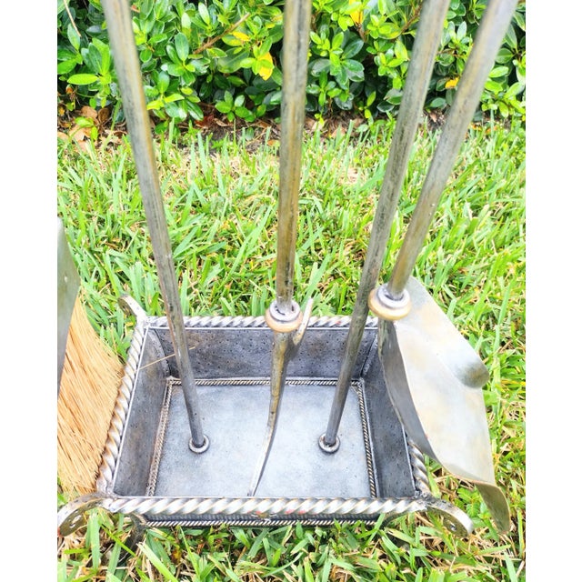 1990s Gold Silver Forged Iron Maitland Smith Style FirePlace Accessory Set Tools 4 Piece For Sale - Image 5 of 13