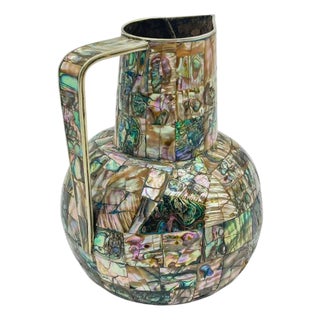 1960s Mexican Modernist Alpaca Silver & Abalone Pitcher, Los Castillo Style For Sale