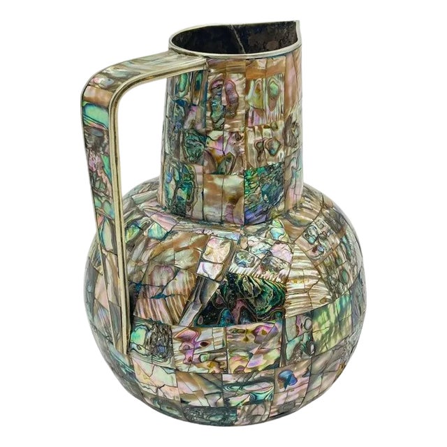 1960s Mexican Modernist Alpaca Silver & Abalone Pitcher, Los Castillo Style For Sale