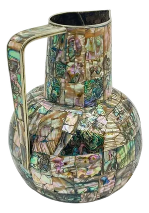 1960s Mexican Modernist Alpaca Silver & Abalone Pitcher, Los Castillo Style