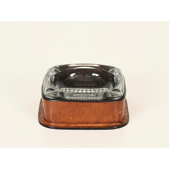 French Leather and Cut Crystal Ashtray attributed to Jacques Adnet, 1960s For Sale - Image 12 of 18