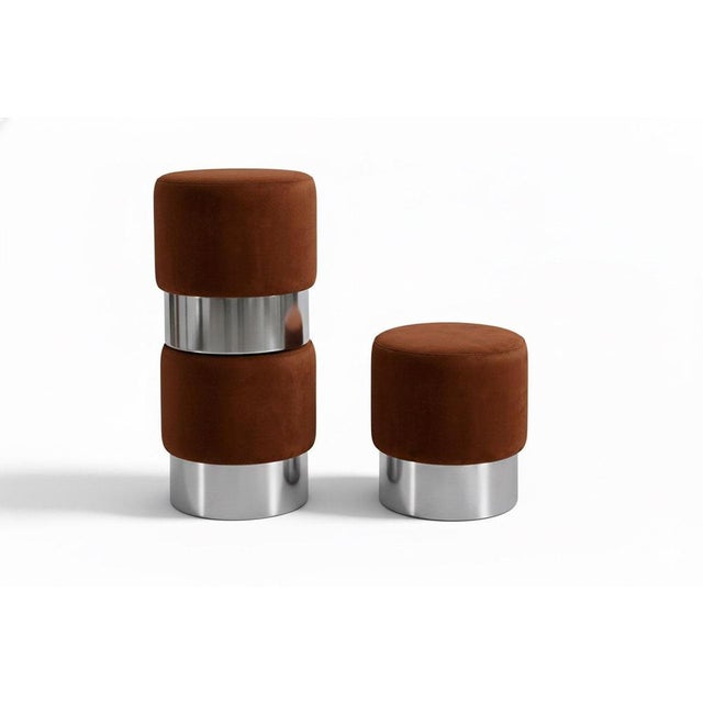 Contemporary Destino Stool in Brown Velvet by Moanne For Sale - Image 3 of 4