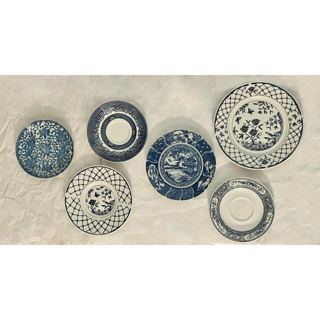 Mid 20th Century Blue and White Plate Collection- Set of Six For Sale - Image 10 of 11