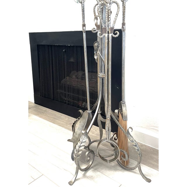 Brutalist Janice Minor Design Wrought Iron Amaryllis Glass Deocration Fireplace Tool Set For Sale - Image 3 of 8