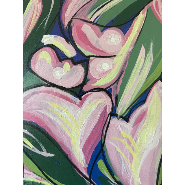 Modern Abstract Floral Acrylic Painting, “Summer Floral Two,”Framed Stretched Canvas, Signed Melinda S Best, 2024