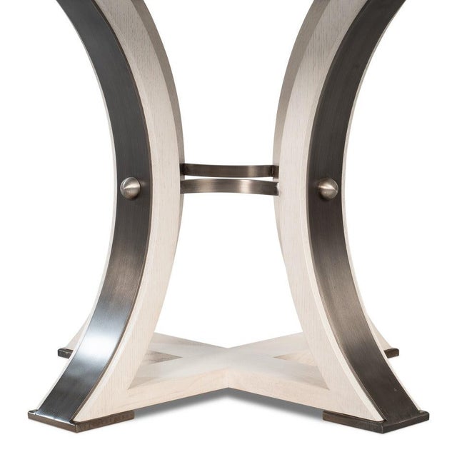 Transitional Round Dining Table, Medium - White Oak With Iron Pedestal For Sale - Image 10 of 11