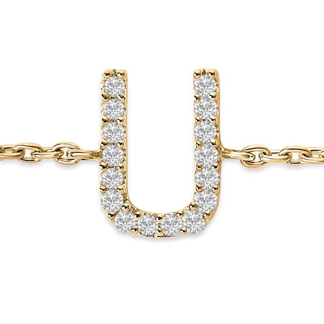 Contemporary 10K Yellow Gold Diamond Accent "U" Initial Charm and Link Bracelet For Sale - Image 3 of 6