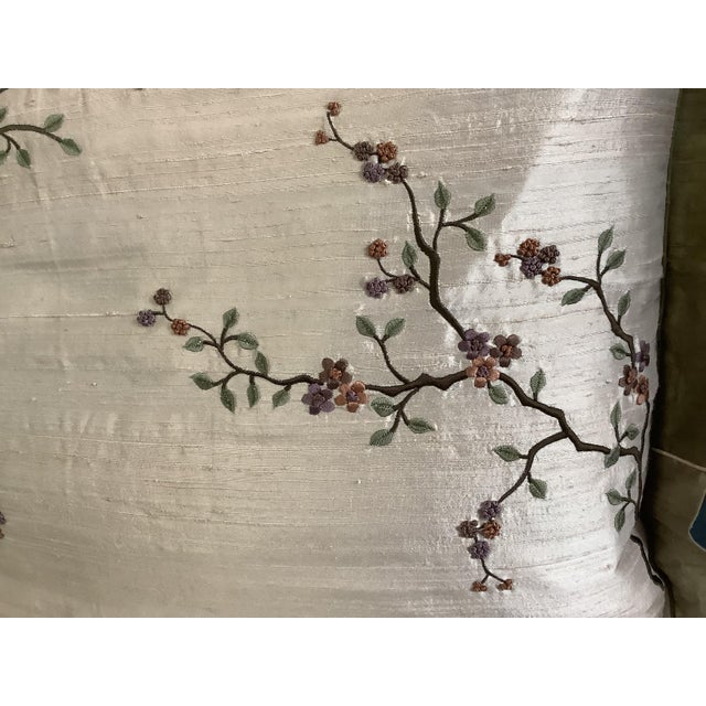 Textile Japanese Garden Floral Embroidered Silk Decorative Pillow Sham Covers - a Pair For Sale - Image 7 of 12