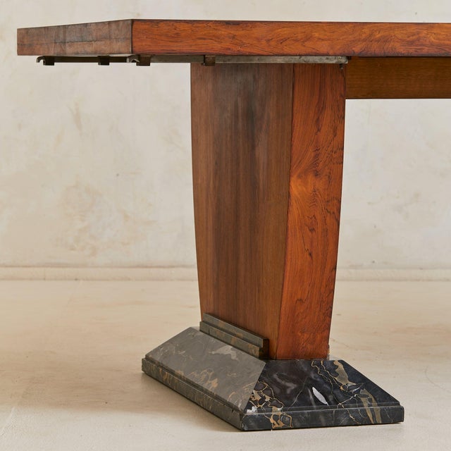 French Art Deco Extendable Wood + Black Marble Dining Table or Desk, 1940s For Sale - Image 9 of 11