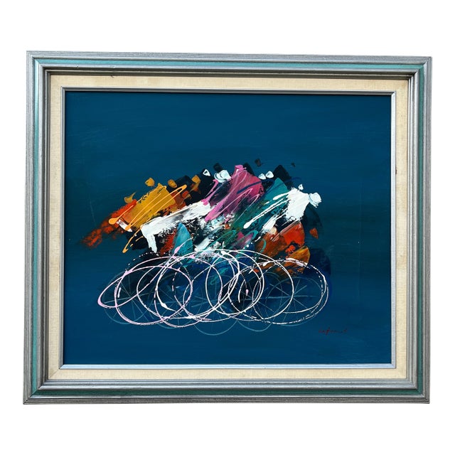 Post Modern Abstract Wall Art Painting Framed and Signed by the Artist. Circa 1980s For Sale
