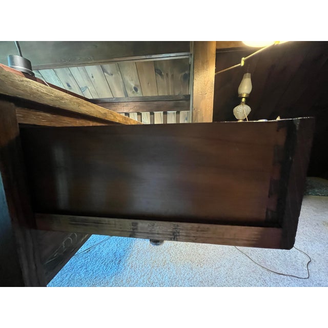 Antique Mission Oak Desk With Bookcase Ends, Arts & Crafts Writing Desk, C. 1910 For Sale - Image 4 of 12