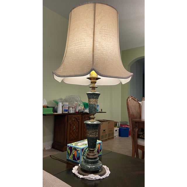 Vintage Green Malachite and Brass Table Lamp For Sale - Image 4 of 7