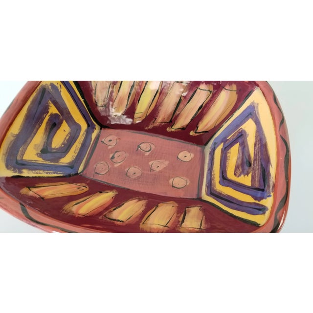 Vintage Hand-Painted Abstract Design Decorative Ceramic Bowl For Sale - Image 4 of 10