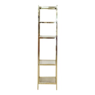 Brass Glass 5-Tier Shelf Vintage Hollywood Regency MCM Chrome 59" Tall For Sale
