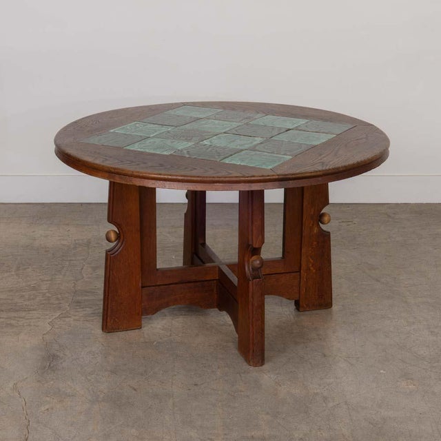 French 1950s French Adjustable Oak and Tile Table by Guillerme Et Chambron For Sale - Image 3 of 17