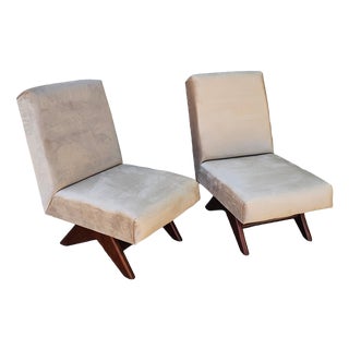 Mid-Century Modern Sandblasted Beige Velvet Chairs, 1950s, Set of 2 For Sale
