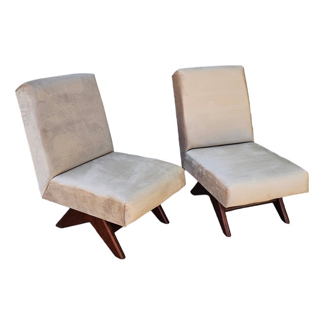 Mid-Century Modern Sandblasted Beige Velvet Chairs, 1950s, Set of 2 For Sale