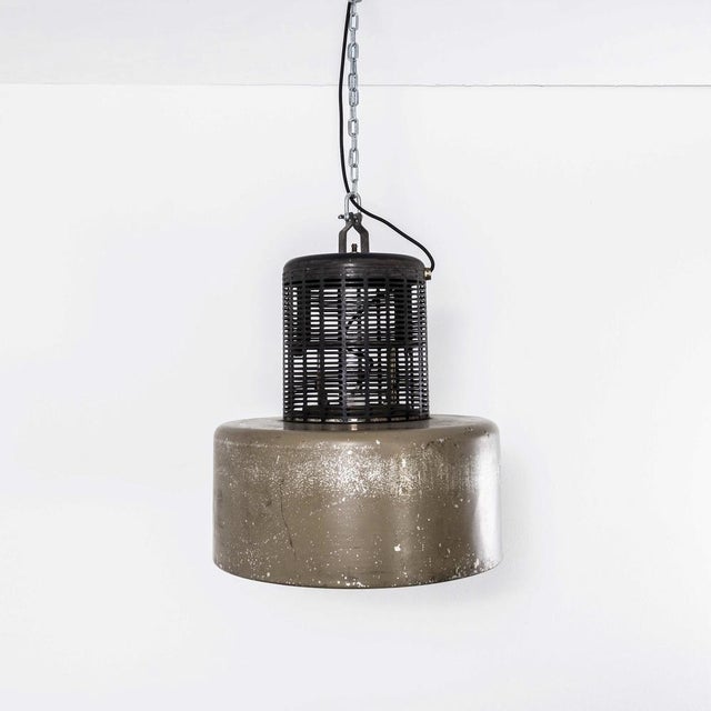 1970s Large Holophane Industrial Pendant Lamp with Grill Top, 1970s For Sale - Image 5 of 14