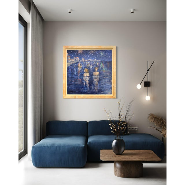 Giampaolo Talani "Mid-August Night" Oil on Board, Large Figurative Nocturne, Tuscan Coastal Art, Contemporary Art by Italian Master, 2000 For Sale In Monterey, CA - Image 6 of 10