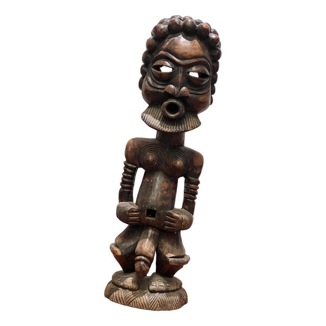 Guardian Fang Reliquary Carved Wood Figure, Cameroon, 1950s For Sale