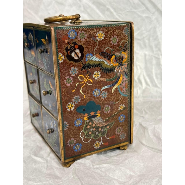 Japanese Cloisonne Enamel Rare Six Drawer Jewelry Chest, Attributed to Inaba For Sale - Image 4 of 16