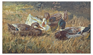 Josef Woldemar Keller-Kühne, Ducks, 1950s, Oil on Canvas, Framed