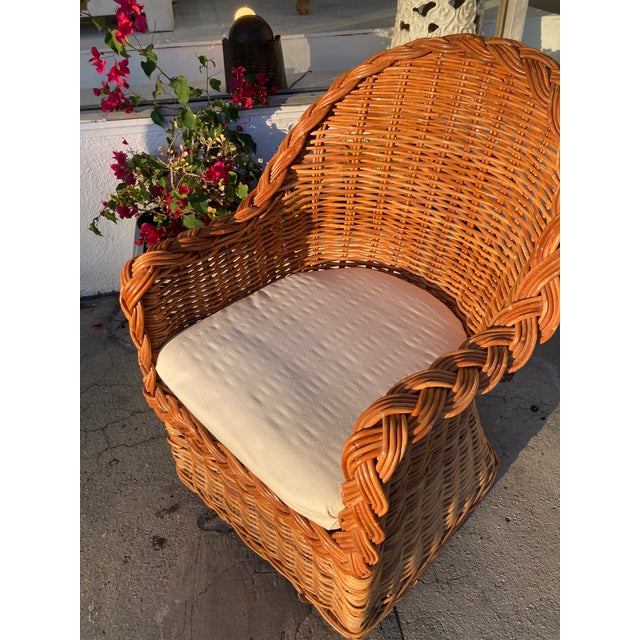 Tan Bielecky Brothers Natural Rattan Jumbo Braid Barrel Chair For Sale - Image 8 of 10