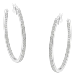 10k White Gold 1 cttw Diamond Inside-Out Hoop Earrings (I-J Clarity, I2-I3 Color) - 2 Pieces